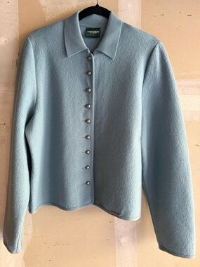 Soft Blue Wool-Blend Midi Skirt & Jacket